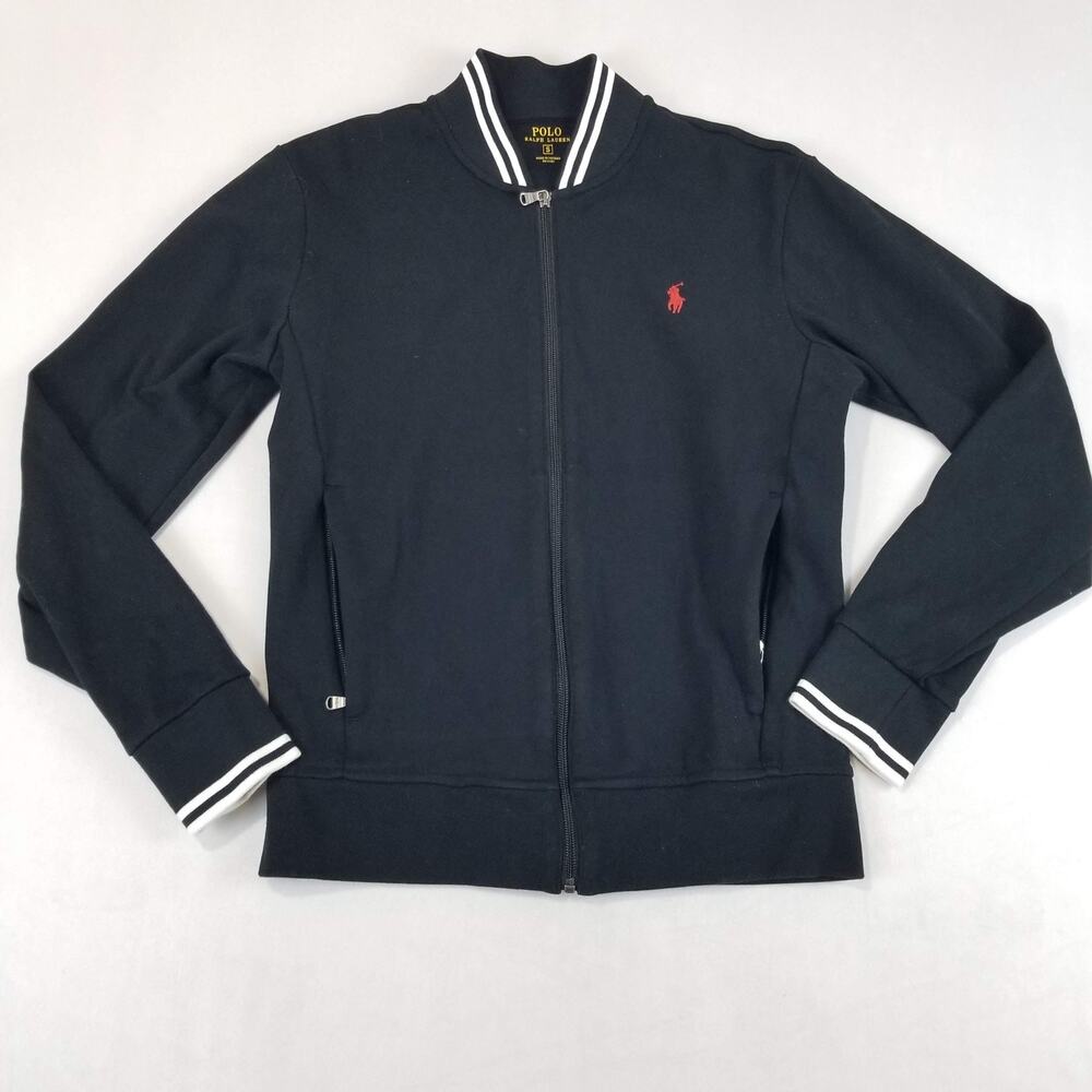 Polo Ralph Lauren Sport Track Bomber Jacket Mens Small Black Cotton Full Zip